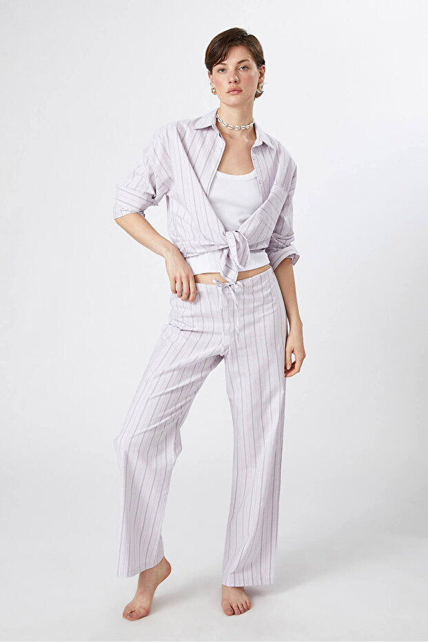 Oversize Çizgili Poplin Gömlek - 2