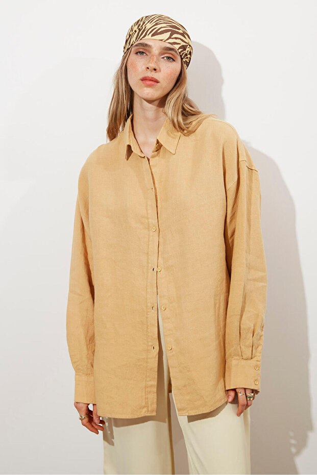 Oversize %100 Keten Gömlek - 3
