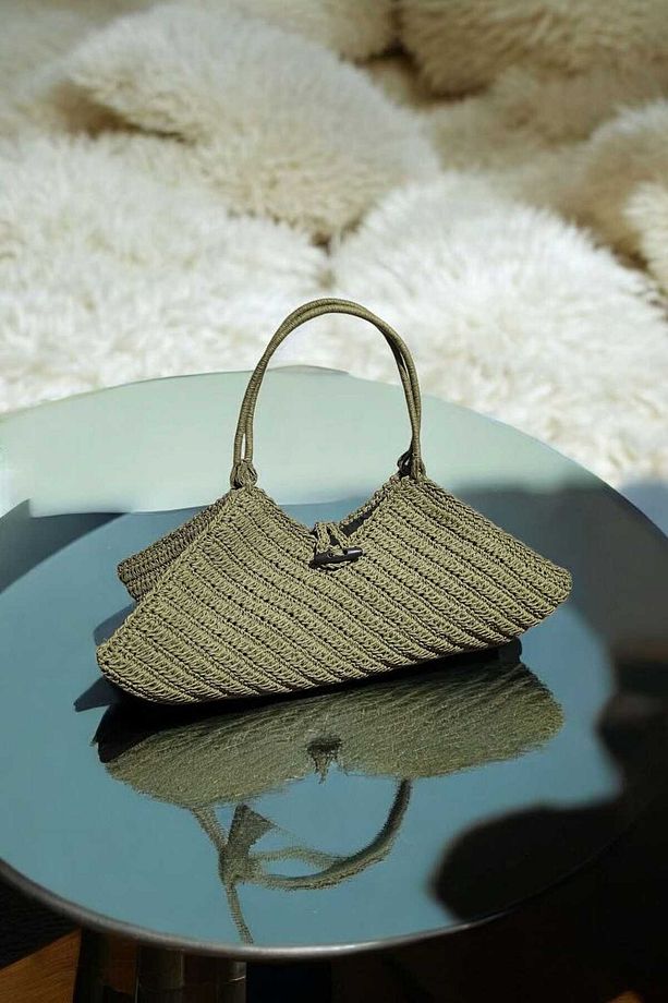 El Örgüsü Astarlı Kağıt Ip Elegan Çanta - 4