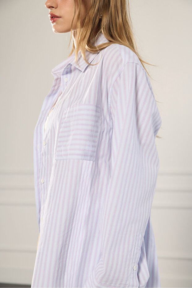 Çizgili Poplin Gömlek - 3