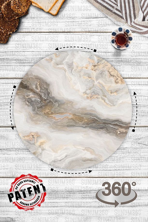 Beyaz Mermer Desenli, Dönen Standlı Servis Ve Sunum Tabağı, Peynir Tabağı, Lazy Susan - 8