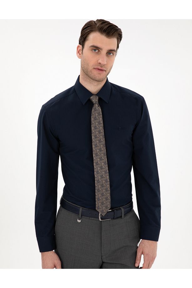 Lacivert Regular Fit Uzun Kollu Basic Gömlek 50307198-VR033 - 3