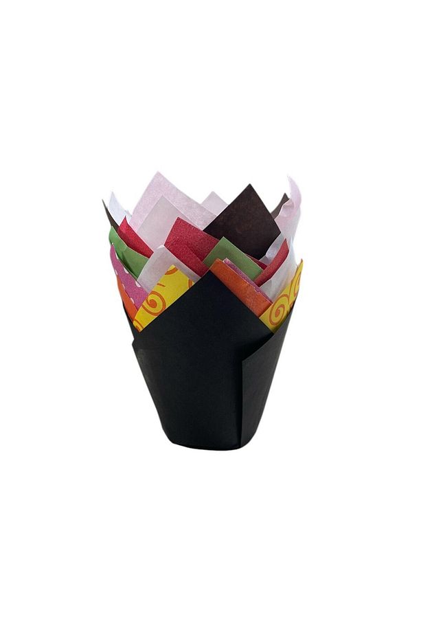12'li Kağıt Muffin Kek Kalıbı - 5 Cm Desenli Ve Düz, Karışık Renk - 1