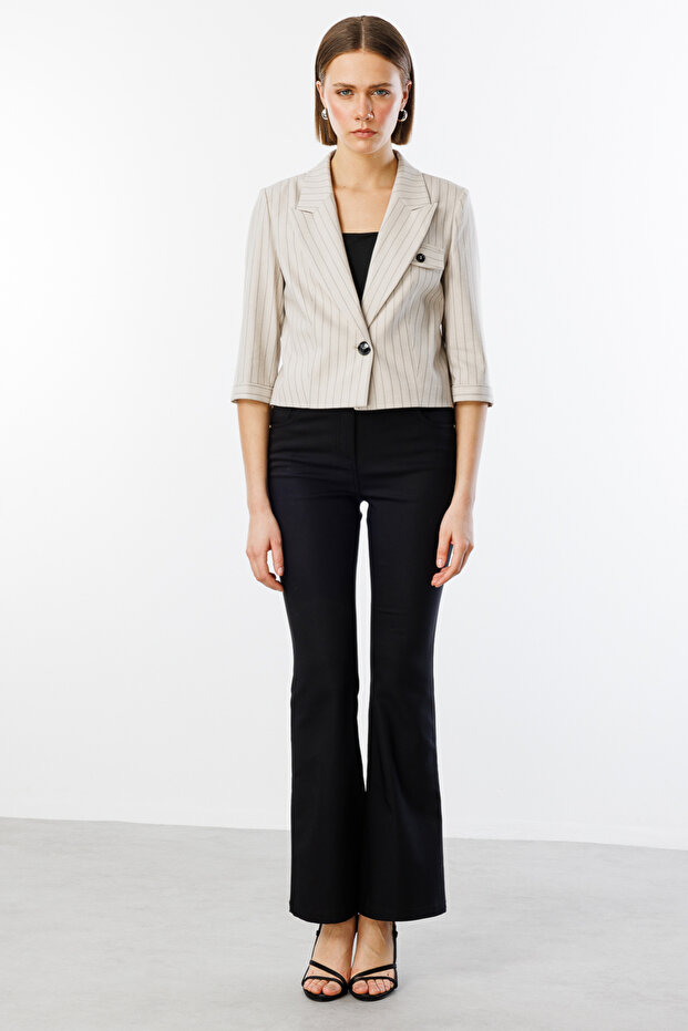 Stripe Patterned Crop Jacket - 4