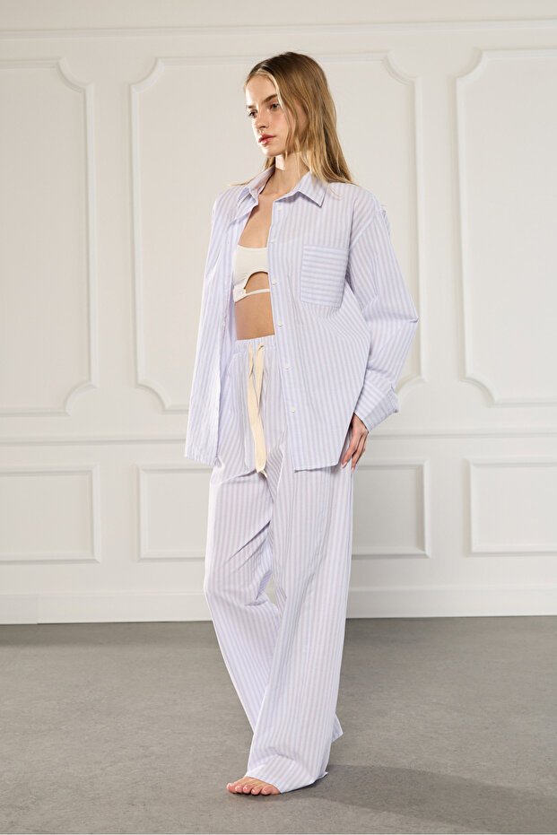 Çizgili Poplin Gömlek - 1