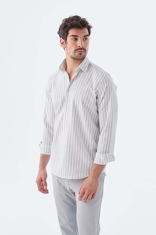 Gray Comfort Fit Patterned Stretch Fabric Cotton Sports Shirt