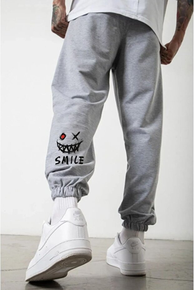 Smile Printed New Trend Rubber Leg Side Pocket Sweatpants