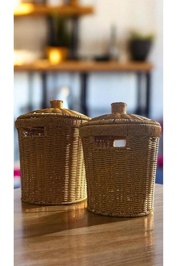 2 Size Wicker Wicker Lid Potato and Onion Set Presentation Crisper Weave Laundry and Décor - 2