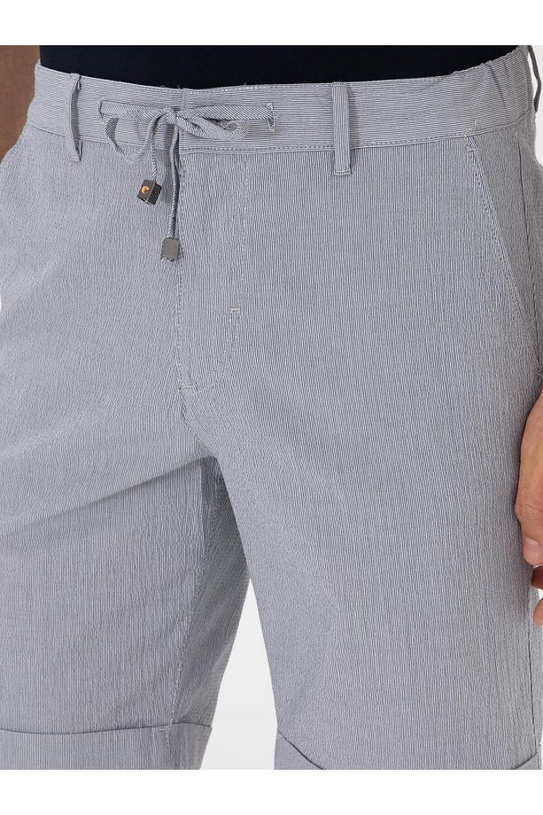 Açık Mavi Regular Fit Pamuk Karışımlı Beli Bağcıklı Bermuda Şort 50305669-vr003 - 5