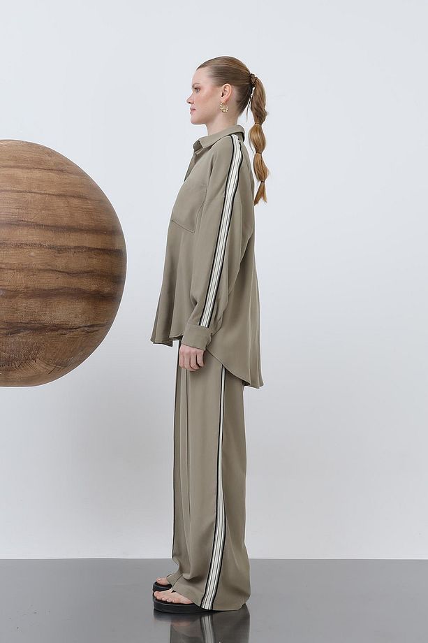 Kadın Kol Şeritli Basic Gömlek - 32197GML - KHAKI - 3