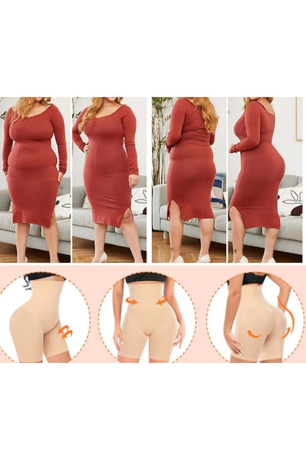 Dikişsiz Görünmez Yüksek Bel Shapewear Şort Vücut Şekillendirici Şort Elbiseler Altına - 7