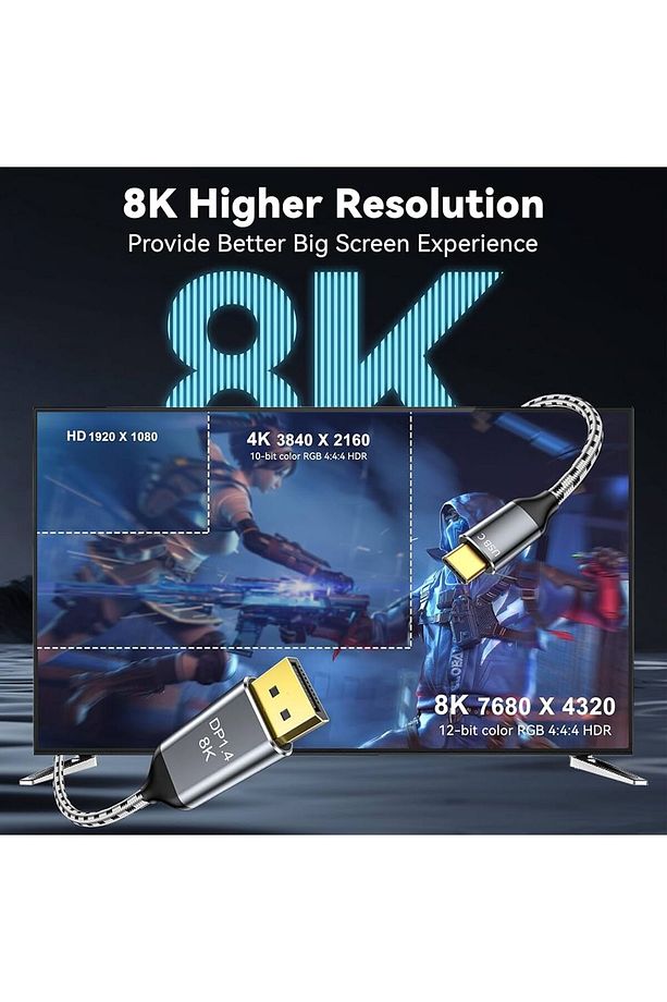8K Displayport Dp Kablo Örgülü 1.5 Metre 1.4 Versiyon DP Kablo Gaming Sinema Yüksek Kalite DP Kablo - 6