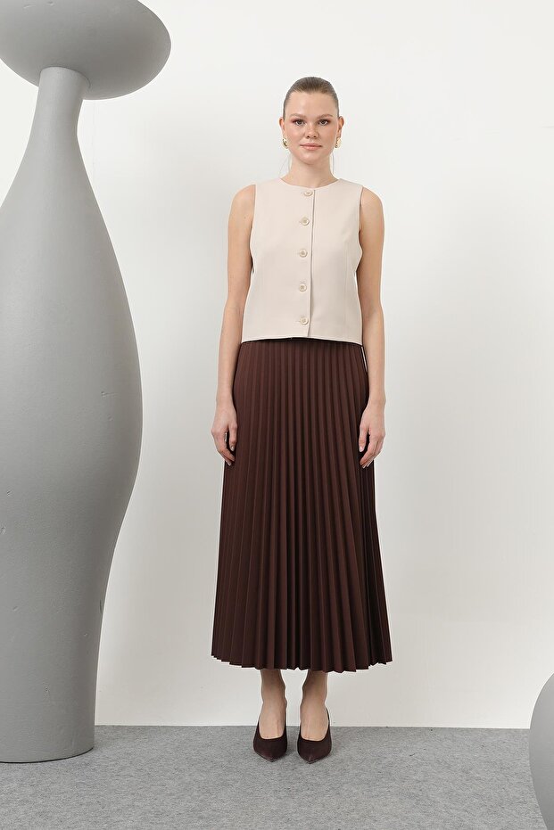 Kadın Pliseli Etek - 18232RTK - BROWN - 2