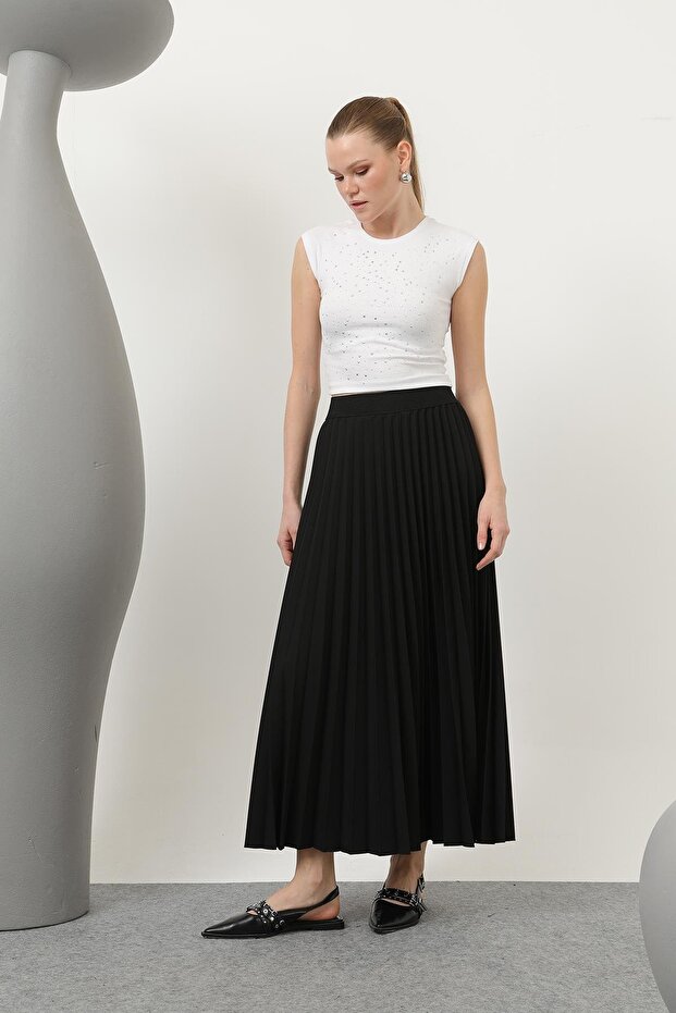 Kadın Pliseli Etek - 18232RTK - BLACK - 1