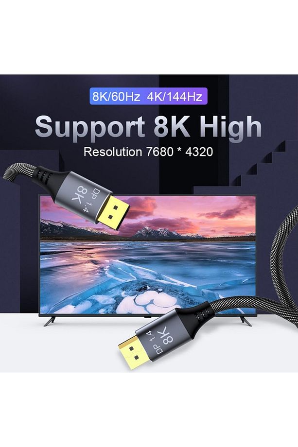 16k Displayport Dp Kablo Örgülü 2 Metre 2.1 Versiyon Dp Kablo Gaming Sinema Yüksek Kalite Dp Kablo - 5