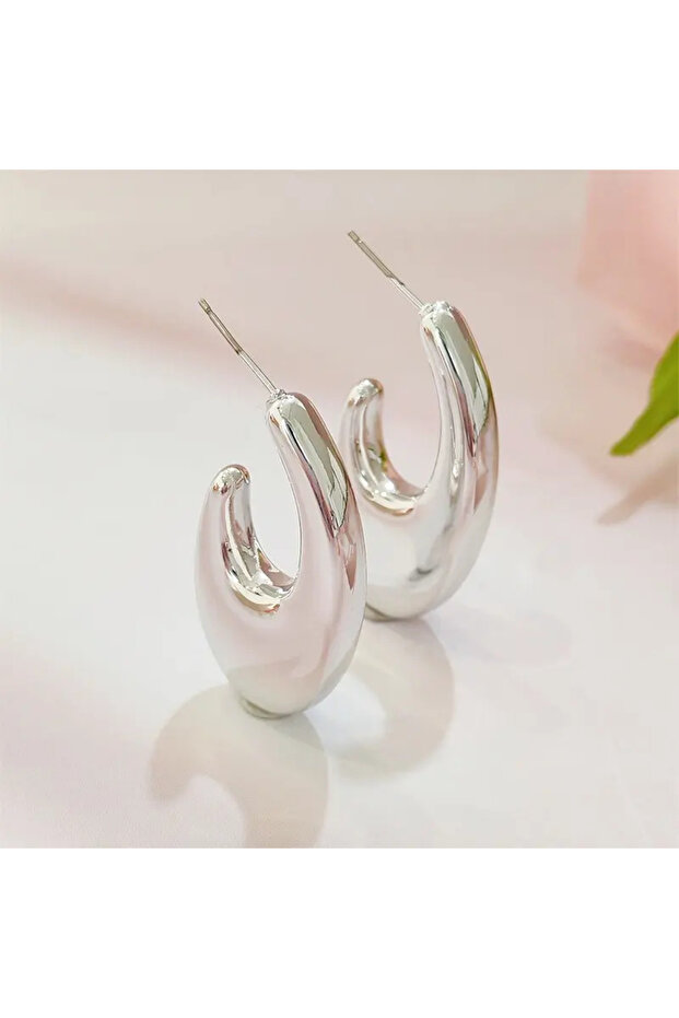 Women's Domed Steel Hoop Earrings