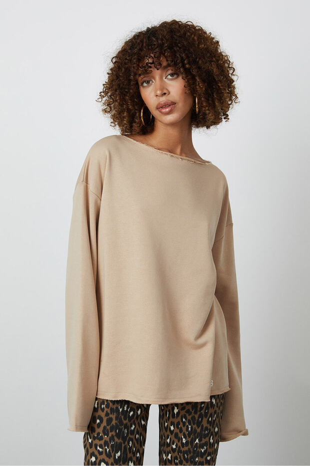 Kayık Yaka Oversize Sweatshirt - 3