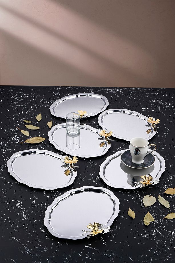 6 Adetbulut model Kelebek Aksesuarlı Kahve-Çay Servis Ve Sunum Tepsisi 25 cm x 20 cm - 3
