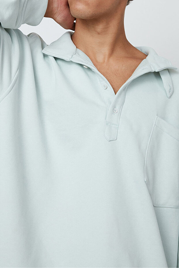 Düğmeli Dik Yaka Sweatshirt - 4