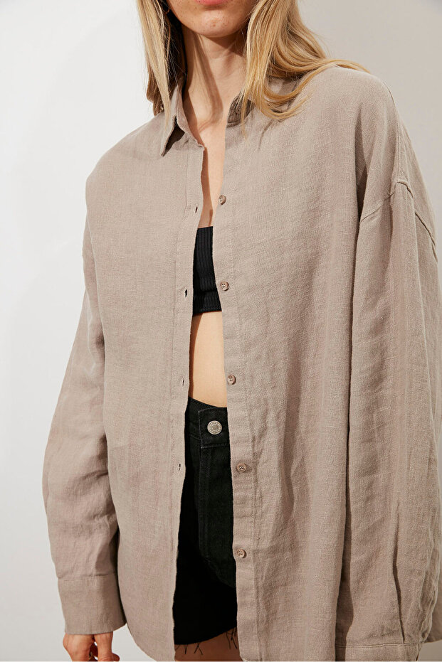 Oversize %100 Keten Gömlek - 4