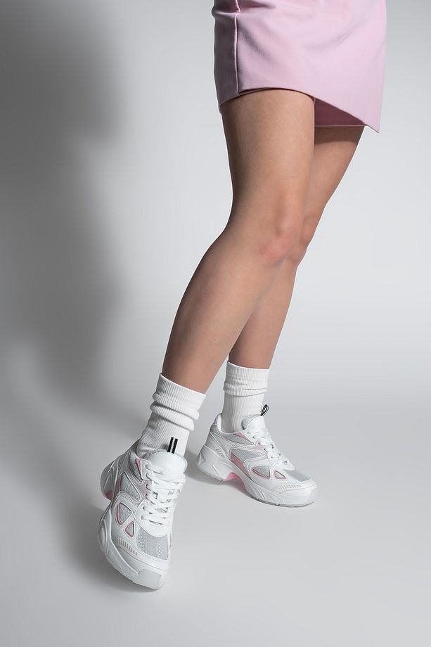 Kadın Sneaker Kalın Taban Bağcıklı File Detaylı Spor Ayakkabı Yuvez Pembe - 5