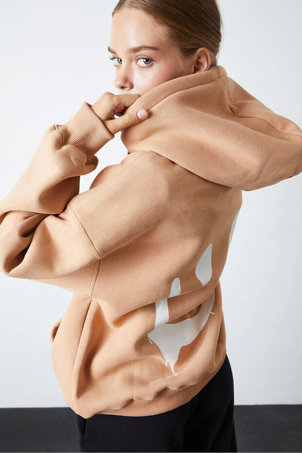 Baskılı Kapşonlu Sweatshirt - 1