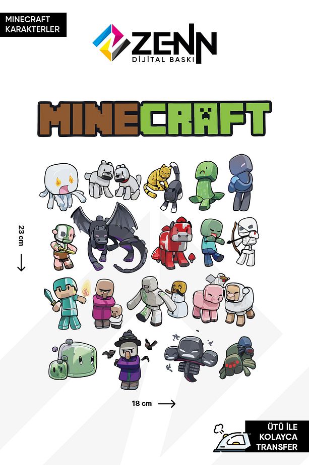 Mine craft Karakterler Seti Ütü İle Yapışan Dtf Baskı - 1