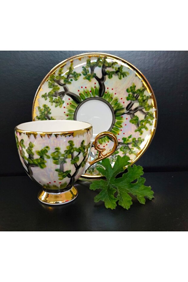 Porcelain Hand Painted Alti Ki̇Şi̇Li̇K Coffee Fi̇Ncan Set