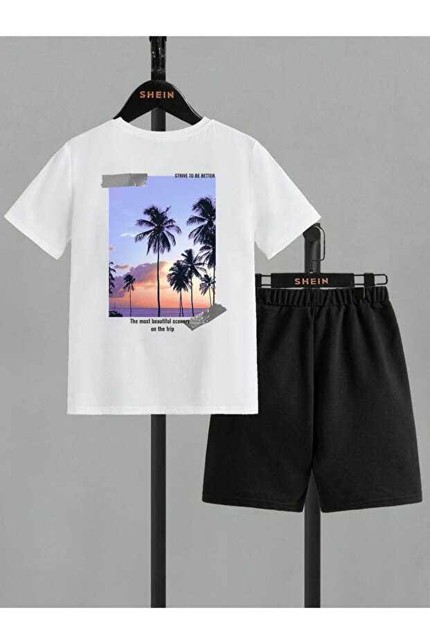 Sunset Palm Printed Double Set - 1