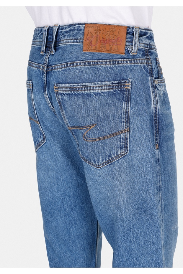 Regular Fit Orta Bel Düz Paça Erkek Mavi Jean Pantolon - 6
