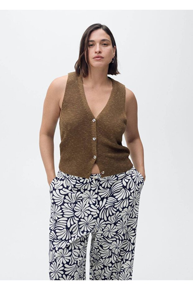 Çiçekli keten pantolon - 5