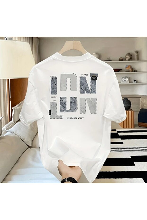 Thick 100% Cotton Men's Casual Short Sleeve T-Shirt, Thick Letter Print, Relaxed Fit