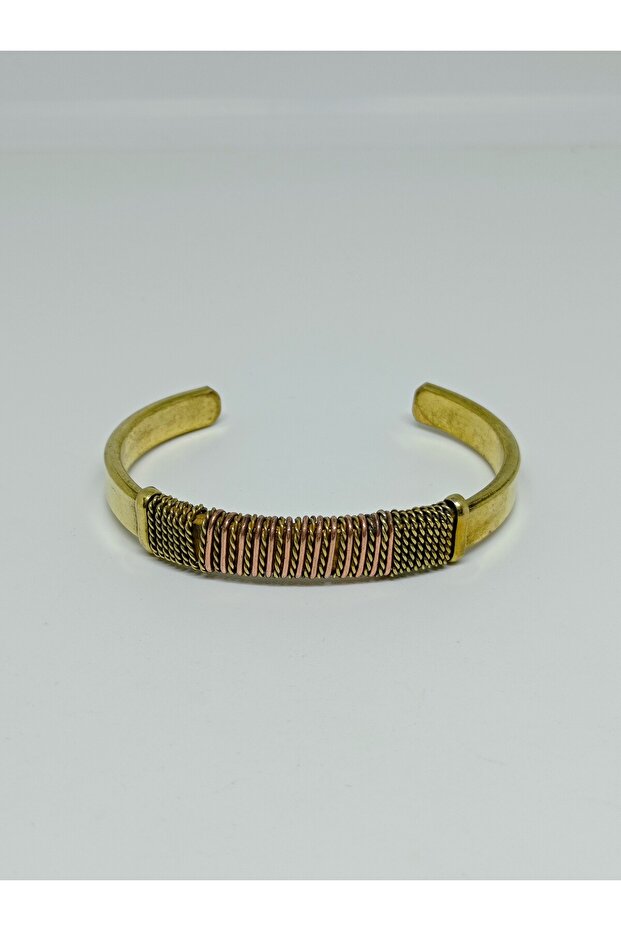 Gold Color Copper Detailed Modern Design Brass Handmade Handcuff Bracelet No 4
