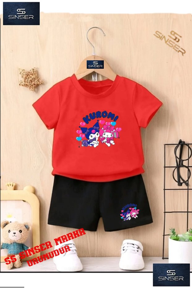 Children's Kuromi Special Custom Printed Crew Neck T-Shirt - Shorts Set