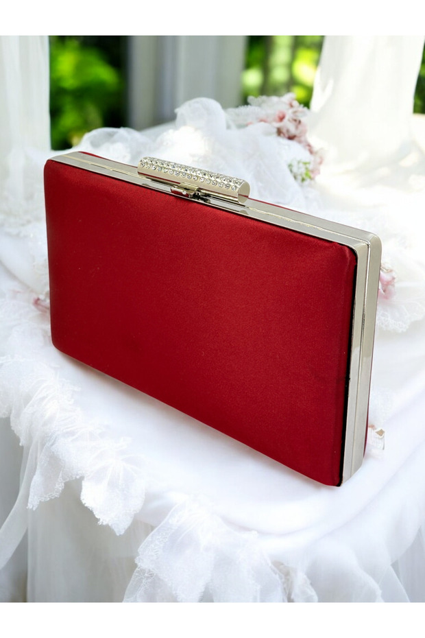 Burgundy Crystal Stone Satin Women's Evening Bag Evening Dress Bag