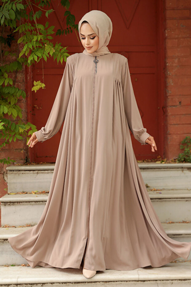 Camel Hijab Ferace - Zippered, Model520180C