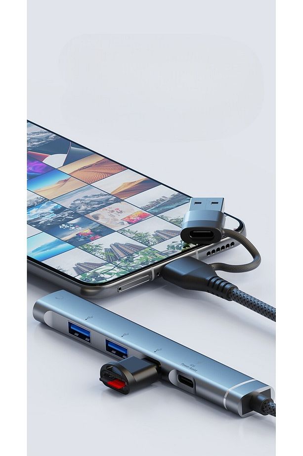 iPhone 11/12/13/14/15 Plus/16 Pro Max Uyumlu Type-C/Lightning To USB/Type-C/3.5mm Jack Çevirici HUB - 4
