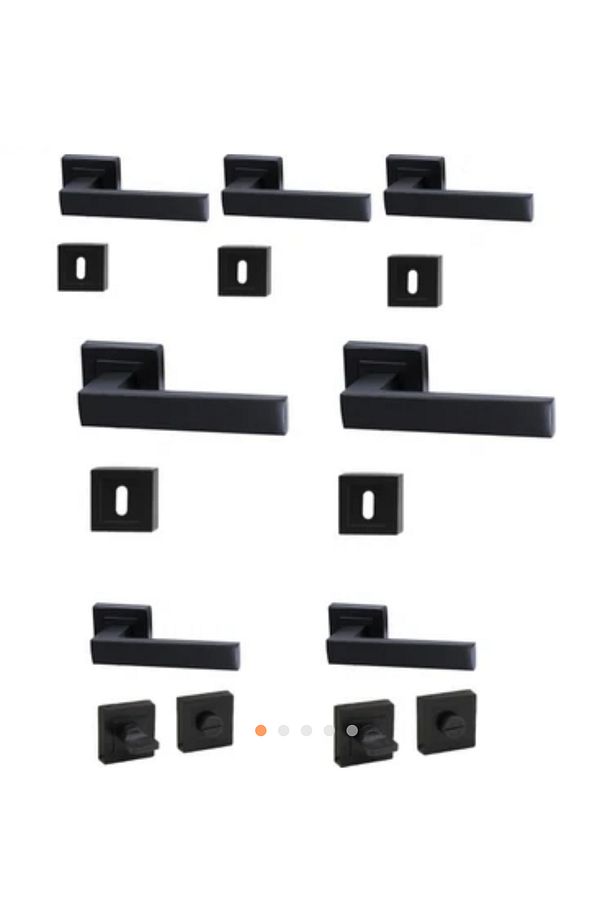 Kare Rozetli Kapı Kolu 7'li Set (3+1 Daire Için Geçerli) Siyah - 1