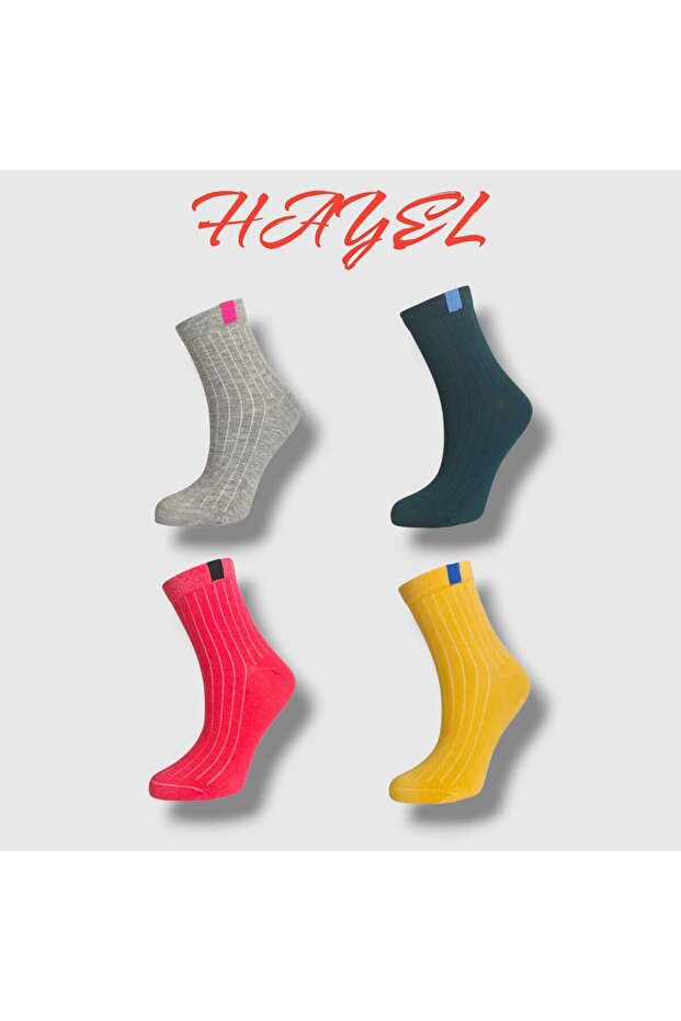 4 Pairs of Striped Colorful Mid-Heel Patterned Economic Socks