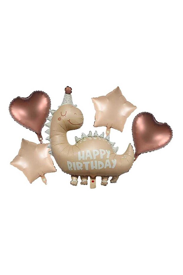 Retro Dinosaur Themed Balloon Set of 5 Brown Tones