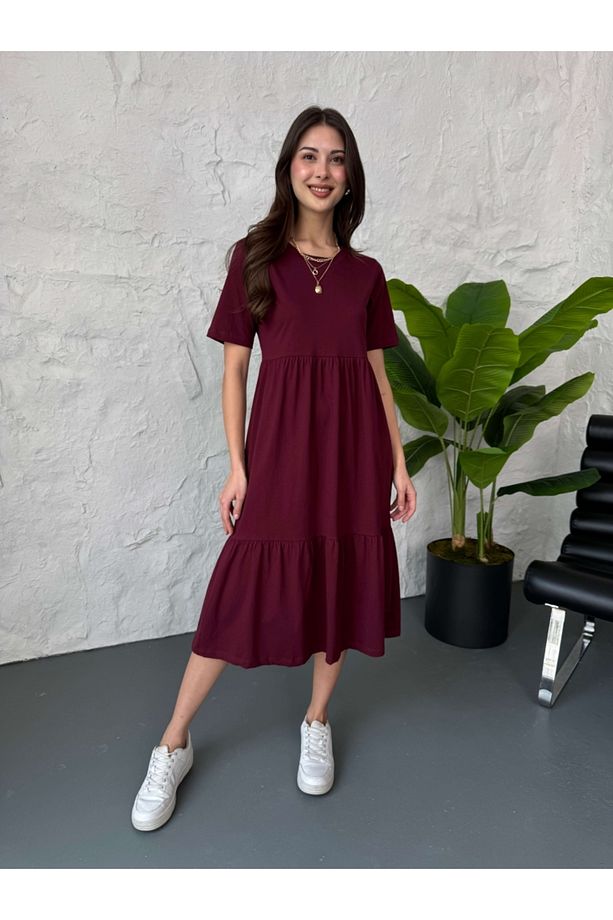 Bordo Basic Midi Elbise - 4