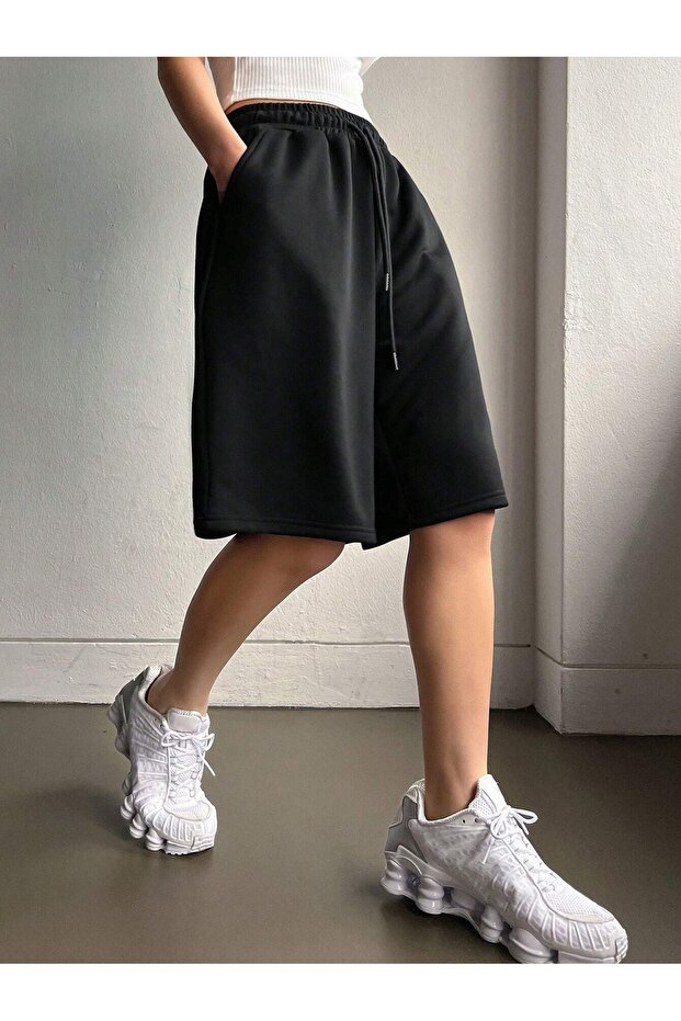 Women's Printed Black Regular Combed Shorts