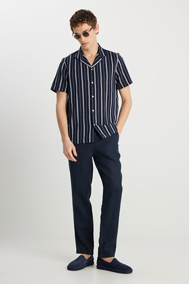 Regular Fit Normal Waist Straight Leg Linen Trousers Men's Pants W 2510479410