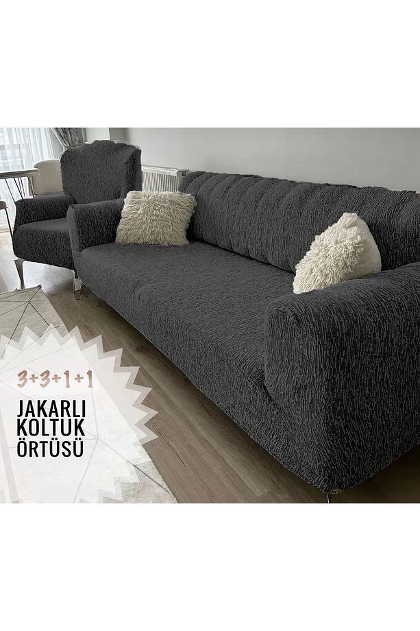Geçirmeli Lastikli Koltuk Örtüsü Seti 3+3+1+1 - 1