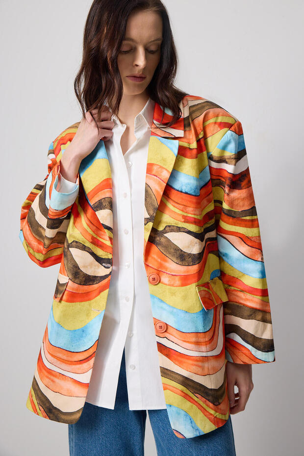 Abstract Patterned Blazer Jacket - 4