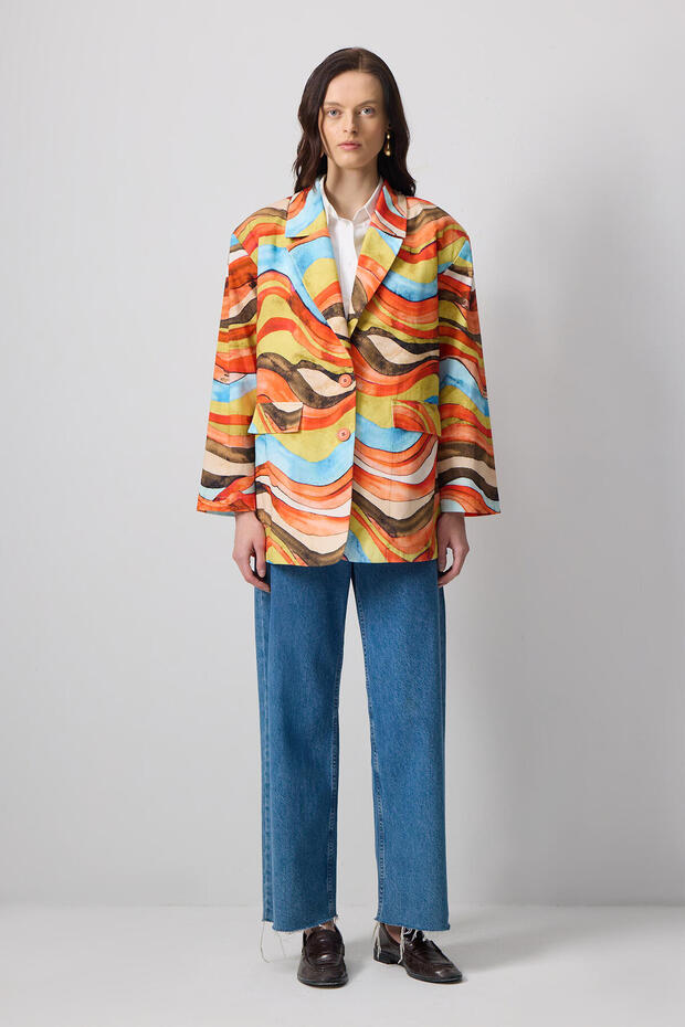 Abstract Patterned Blazer Jacket - 2