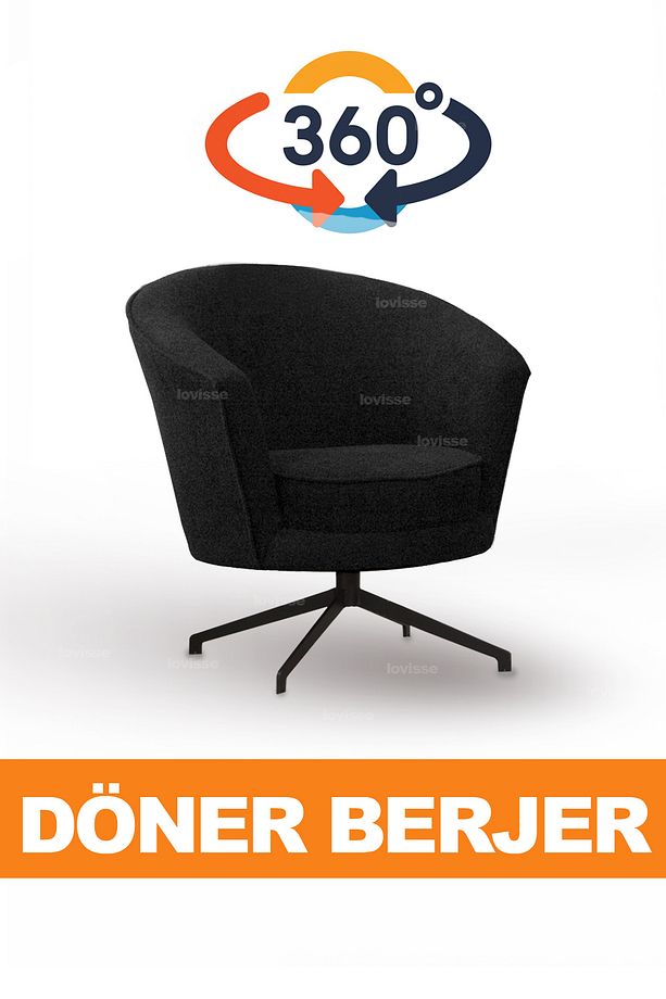 Siyah 360 Döner Berjer - Modern Tekli Koltuk - Siyah - Ofis koltuğu - 1