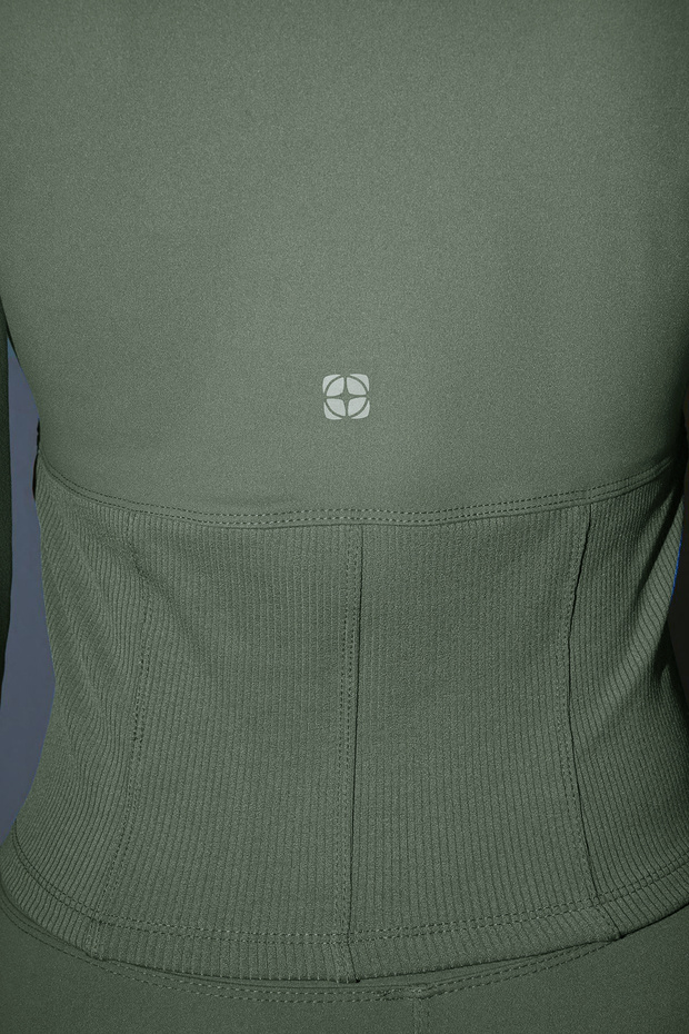 Haki Fırçalı Soft Kumaş Baş Parmak Delikli Örme Spor Ceket/Sweatshirt THMAW25SK00001 - 5