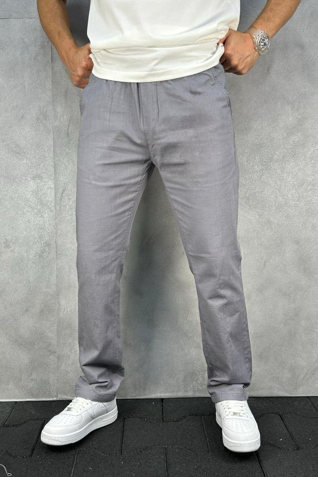 Gri Baggy/Bol Paça Beli Lastikli Rahat Kanvas Pantolon TMNSS25PL00043 - 1