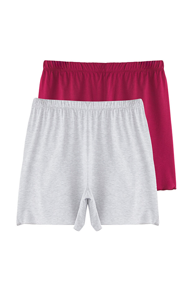 Bordo-Bej Melanj Örme 2'li Büyük Beden Pijama Altı TEDSS25IA00000 - 4